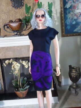New Moschino Cheap and Chic Black & Purple Virgin Wool Sheath Dress Size 8